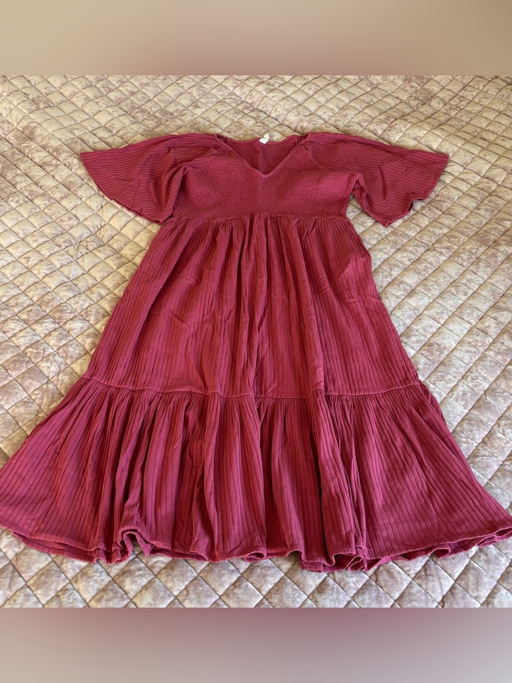 Kate Quinn Cotton Wide Rib Flutter Sleeve Smocked Midi Dress • Size XXL